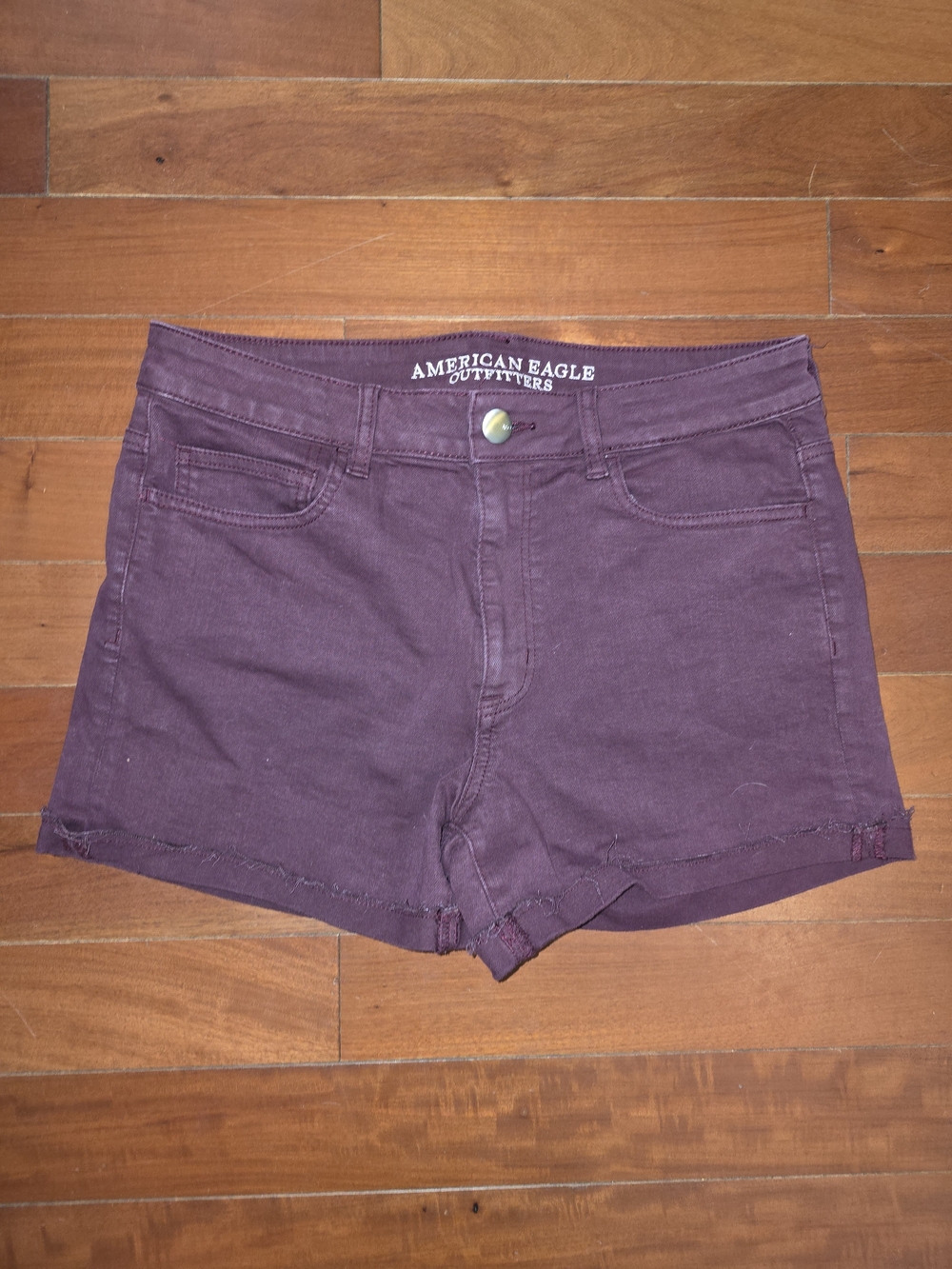 American Eagle High-Rise Burgandy Denim Shorts